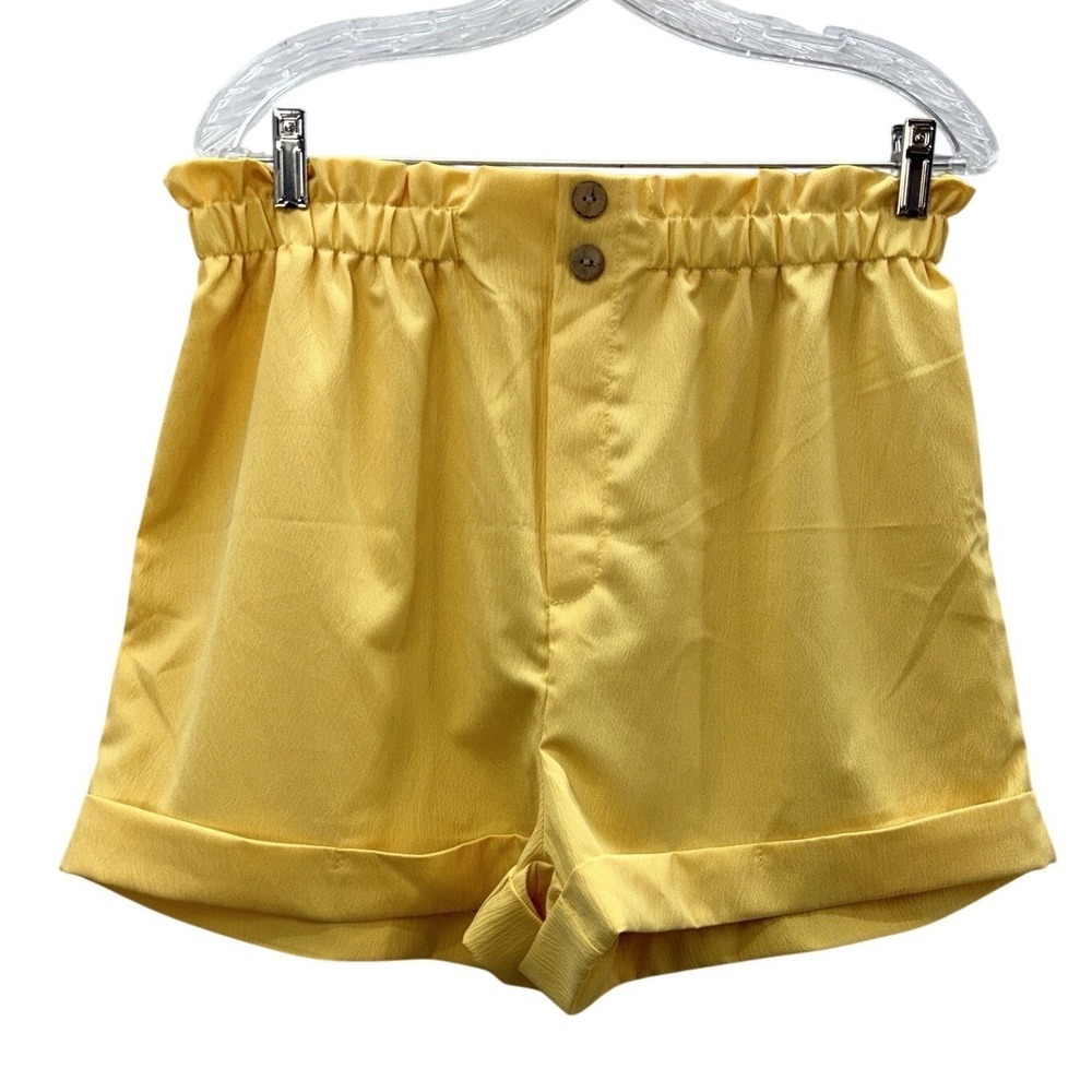 Yellow Paperbag Waist Shorts Boho Coastal Summer Casual Cuffed Size XL 12